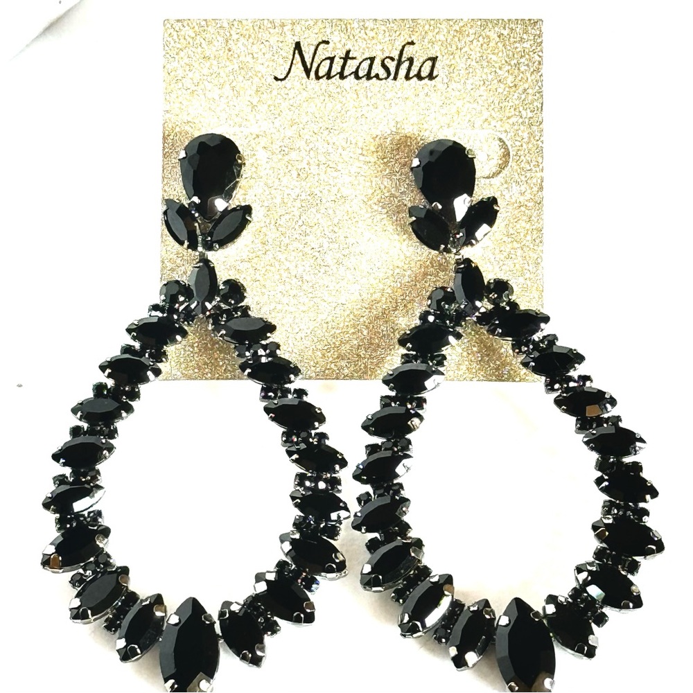 Natasha Couture Black Statement Earrings